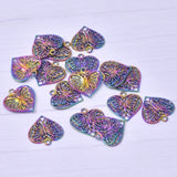 15pcs Love Heart Openwork Butterfly Charms, DIY Couple Jewelry