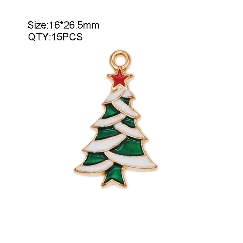 15pcs Enamel Charms Christmas Pendants Beads for Bracelet Earrings Jewelry