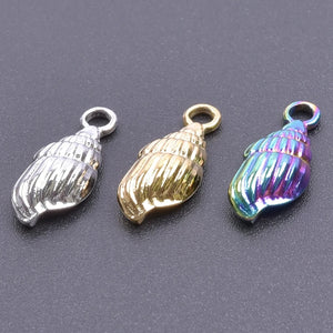 15pcs Rainbow Conch Shells Stainless Steel Pendant DIY Jewelry Making