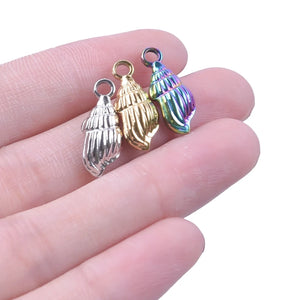 15pcs Rainbow Conch Shells Stainless Steel Pendant DIY Jewelry Making