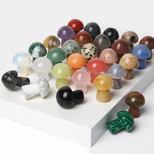 15pcs Mini Mushroom Statue Natural Stone Carved Rose Quartz Decoration