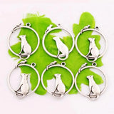 15pcs Mouse Cat ON One Ring Charm Beads Zinc Alloy Pendants 26x31mm DIY