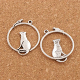 15pcs Mouse Cat ON One Ring Charm Beads Zinc Alloy Pendants 26x31mm DIY