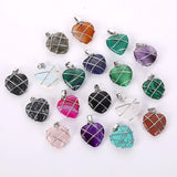 15pcs Crystal Stone Heart Pendants Amethyst Rose Quartz Charms for DIY Jewelry