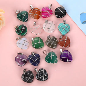 15pcs Crystal Stone Heart Pendants Amethyst Rose Quartz Charms for DIY Jewelry