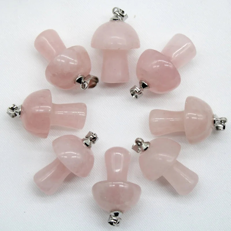 15pcs Natural Stone Pendants Quartz Crystal Amethyst Agates Aventurine Mushroom