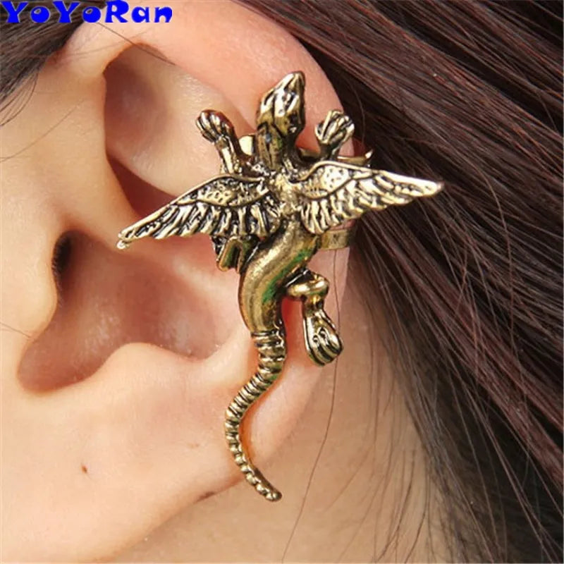Punk Dragon Wing Clip Earring Ear Cuff for Man Woman Vintage Metal Punk Animal
