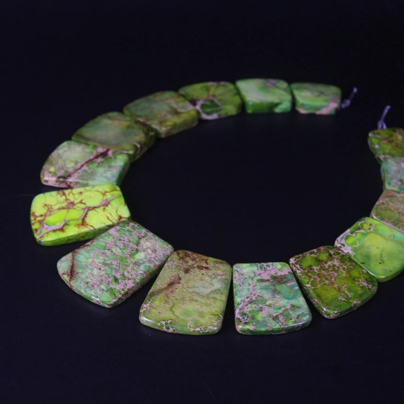 15pcs Light Green Ocean Sediment Jaspers Trapezoid Slab Beads