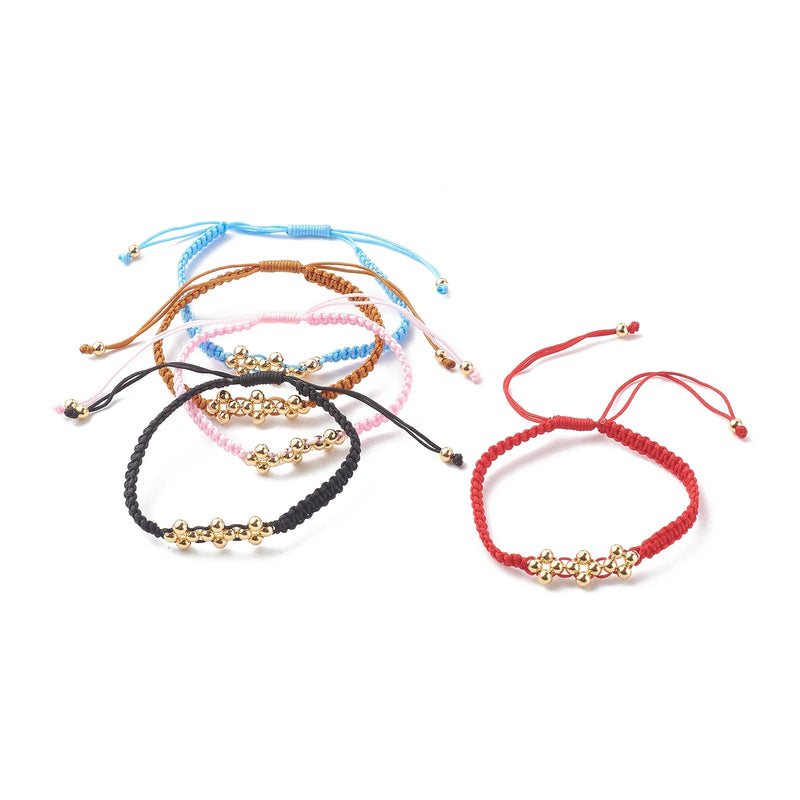 15pcs Adjustable Nylon Thread Cord Bracelets with Brass Beads