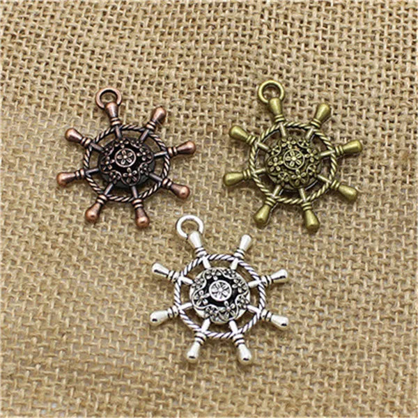 15pcs/lot Hollow Out Nautical Rudder Charms Pendant T0469