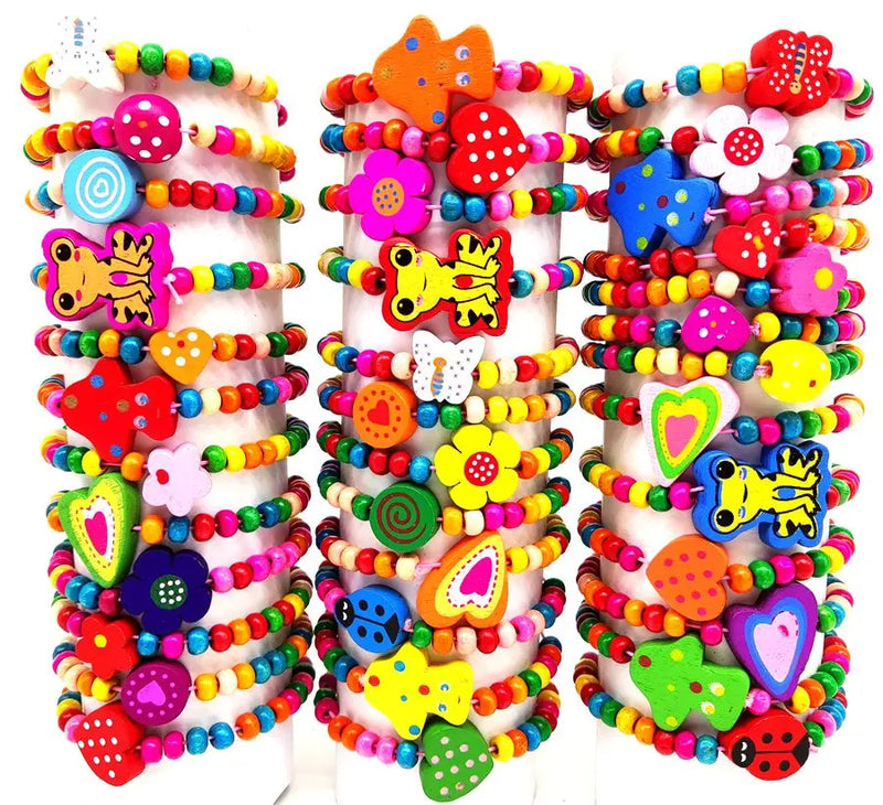 15pcs Colorful Wooden Beads Kids Bracelets - Party Accessories