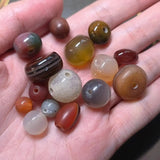 15pcs Natural Old Agate Beads Striped Round Unique Pattern Varies DIY