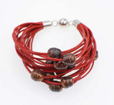 Freshwater Pearl Egg Coffee Red Leather Bracelet 8inch