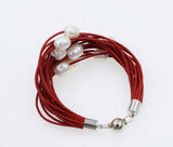 Freshwater Pearl Egg Coffee Red Leather Bracelet 8inch