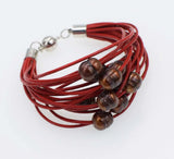 Freshwater Pearl Egg Coffee Red Leather Bracelet 8inch
