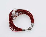 Freshwater Pearl Egg Coffee Red Leather Bracelet 8inch