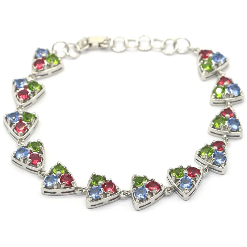 Green Peridot Rhodolite Garnet Tanzanite Silver Bracelet 7-8in