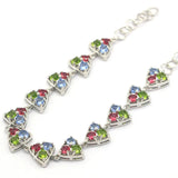 Green Peridot Rhodolite Garnet Tanzanite Silver Bracelet 7-8in