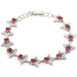 Pink Rhodolite Garnet Peridot CZ Silver Bracelet 7-8in