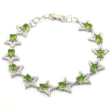 Pink Rhodolite Garnet Peridot CZ Silver Bracelet 7-8in