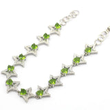 Pink Rhodolite Garnet Peridot CZ Silver Bracelet 7-8in