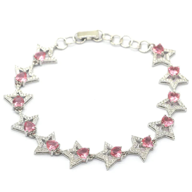 Rhodolite Garnet Citrine Aquamarine Pink Morganite CZ Silver Bracelet