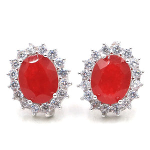 Romantic Red Ruby Pink Morganite CZ 925 Silver Earrings