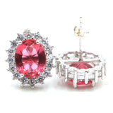 Romantic Red Ruby Pink Morganite CZ 925 Silver Earrings