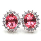 Romantic Red Ruby Pink Morganite CZ 925 Silver Earrings