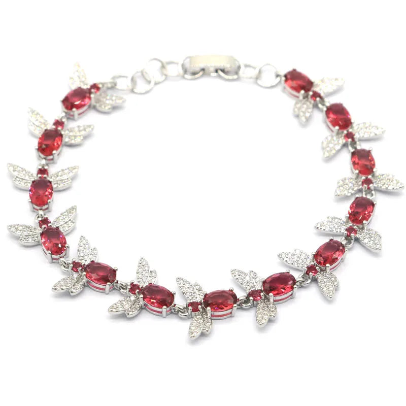 Bee Pink Raspberry Rhodolite Garnet CZ Silver Bracelet