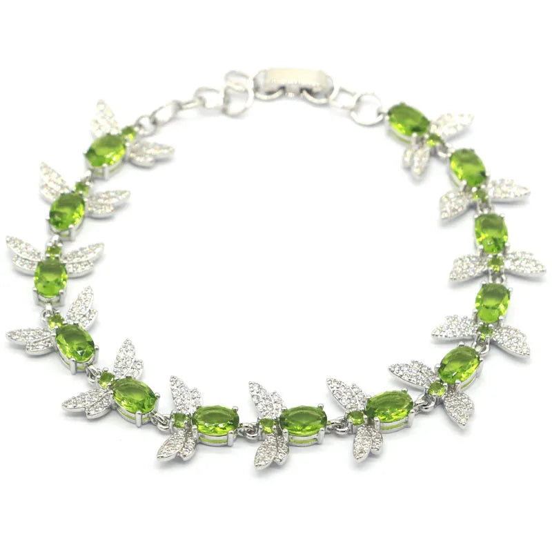 Gorgeous Green Peridot CZ 925 Silver Bracelet