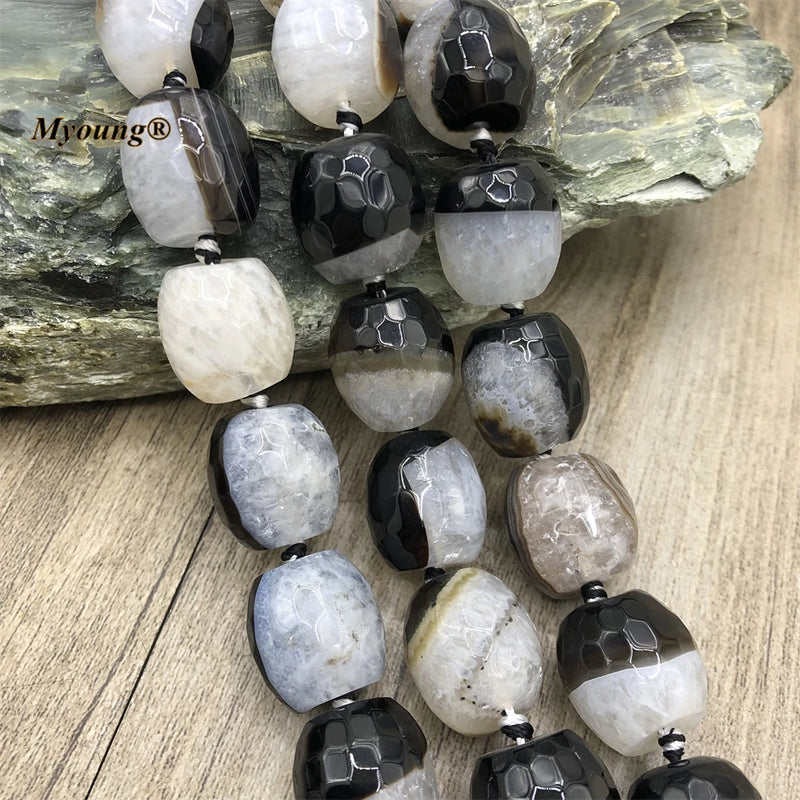 15x16MM Natural Agates Faceted Barrel Beads for DIY Jewelry