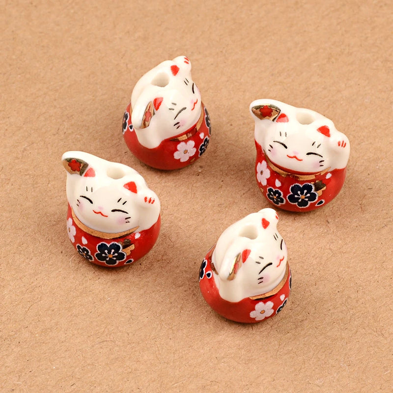 Red Flowers Kitten Ceramic Beads for Jewelry Women Girls Birthday Gift Female