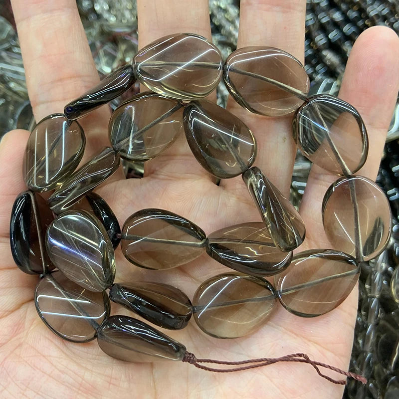 Natural Smoky Quartz Beads Twist Oval DIY Loose Stone Beads