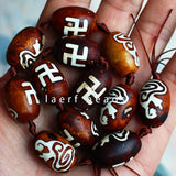 15x20mm Tibet Agate Stone DZI Oval Shape Brown Drum Pendant Beads 6 pcs