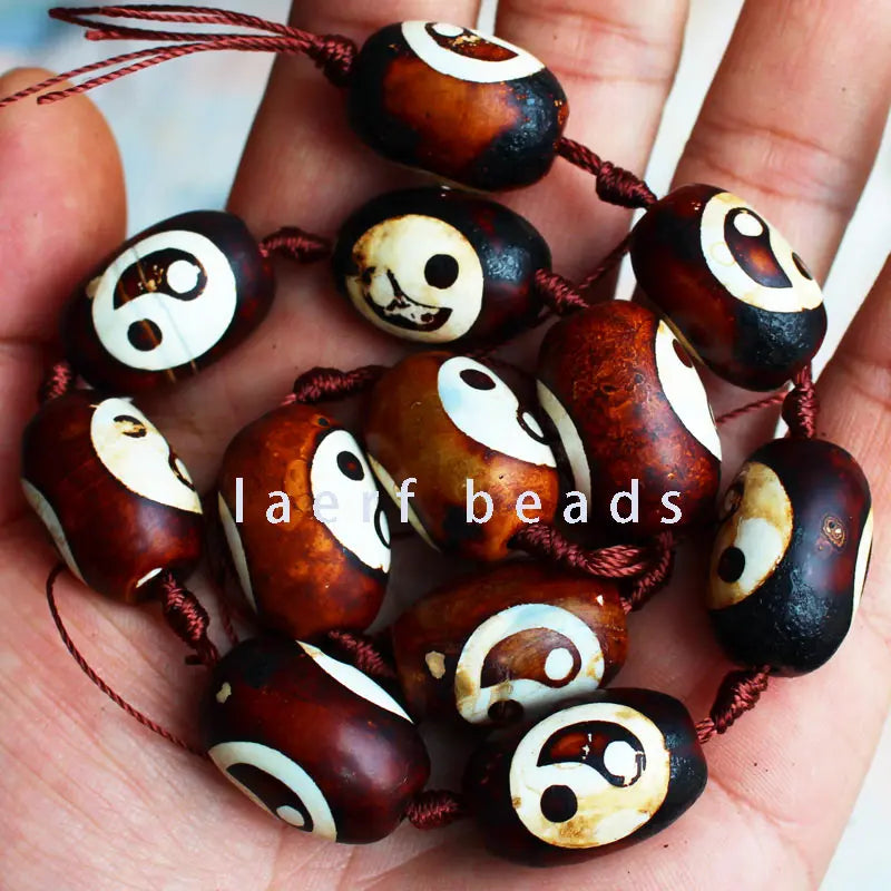 15x20mm Tibet Agate Stone DZI Oval Shape Brown Drum Pendant Beads 6 pcs