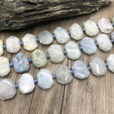 15x22mm Natural Aquamarine Stone Slice Beads DIY Jewelry Making