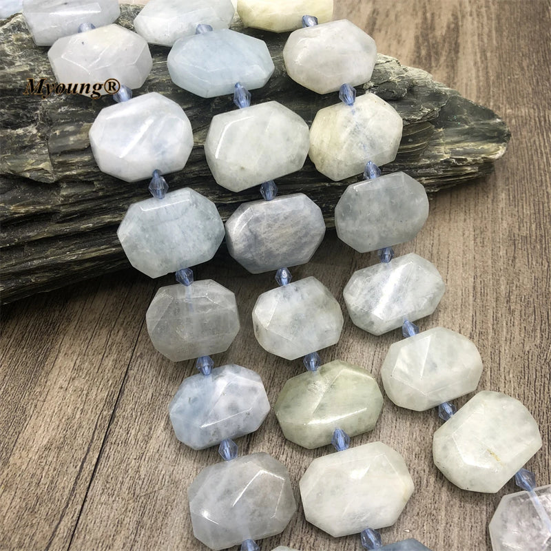 15x22mm Natural Aquamarine Stone Slice Beads DIY Jewelry Making