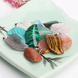 10Pcs Feather Shape Pendant Agates/Jaspers/Quartzs/Tiger Eye/Sandstone