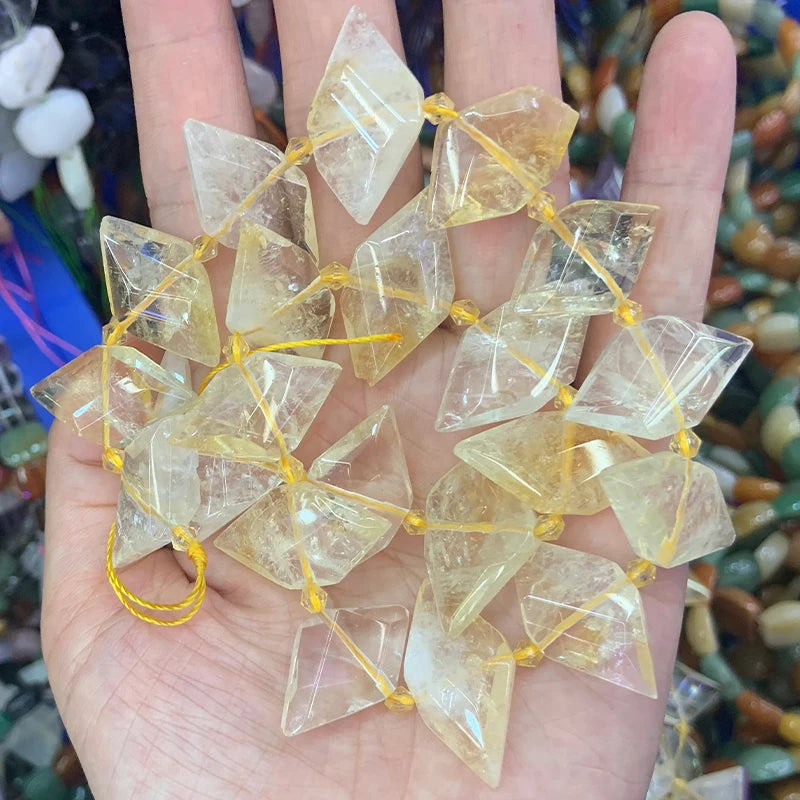 15x25mm Natural Citrine Amethyst Rose Quartz Beads 15'' Rhombic