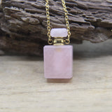 Rectangle Gems Perfume Bottle Pendants Healing Crystal Necklace