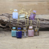 Rectangle Gems Perfume Bottle Pendants Healing Crystal Necklace