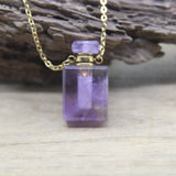 Rectangle Gems Perfume Bottle Pendants Healing Crystal Necklace