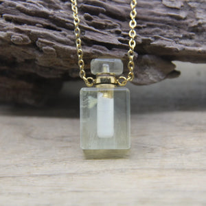 Rectangle Gems Perfume Bottle Pendants Healing Crystal Necklace