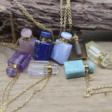 Rectangle Gems Perfume Bottle Pendants Healing Crystal Necklace