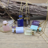 Rectangle Gems Perfume Bottle Pendants Healing Crystal Necklace