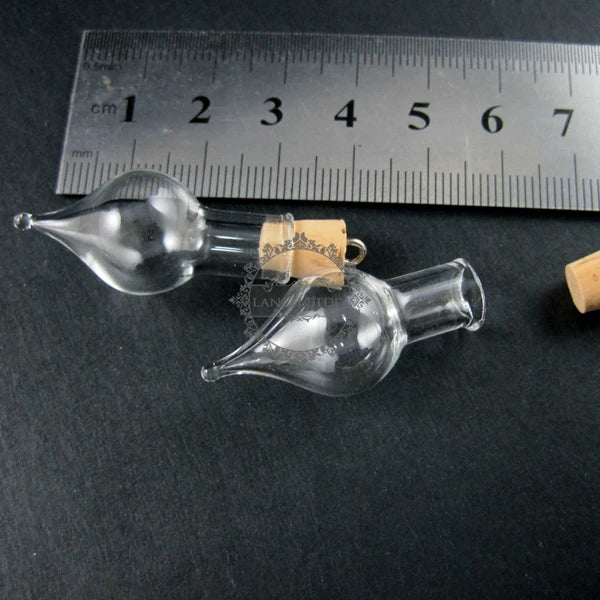 15x33mm Water Drop Glass Bottle with Cork Bail