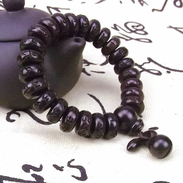 Lightning Stroke Jujube Wood OM Mani Padme Hum Bracelet