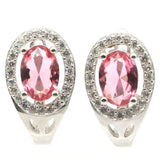 Pink Tourmaline Sapphire CZ Silver Stud Earrings