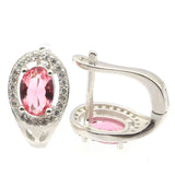 Pink Tourmaline Sapphire CZ Silver Stud Earrings